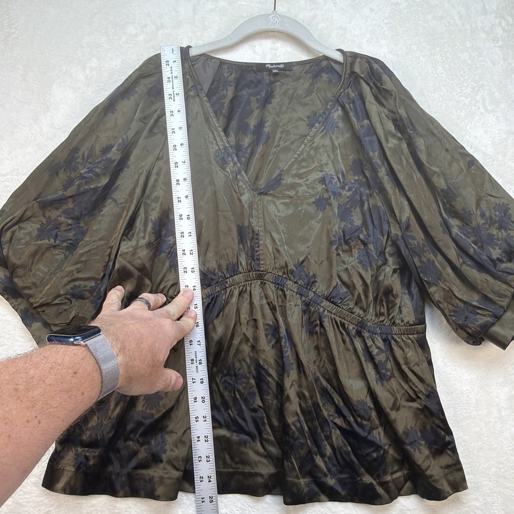 Madewell Floral Blouse Puff Sleeve V Neck Womens XXL Boho Peplum Top - Picture 3 of 8